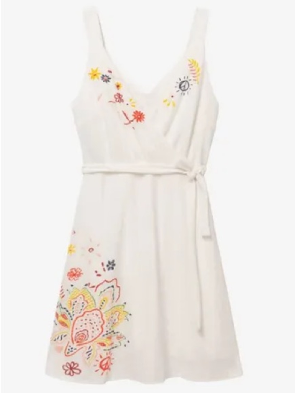 Desigual White Midi Wrap Dress with Multicolor Floral Embroidery